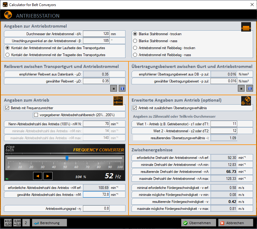 Calculator for Belt Conveyors - drive station