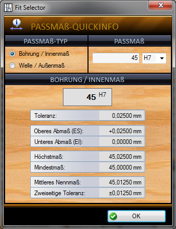 Fit Selector - fitting dimension quick info