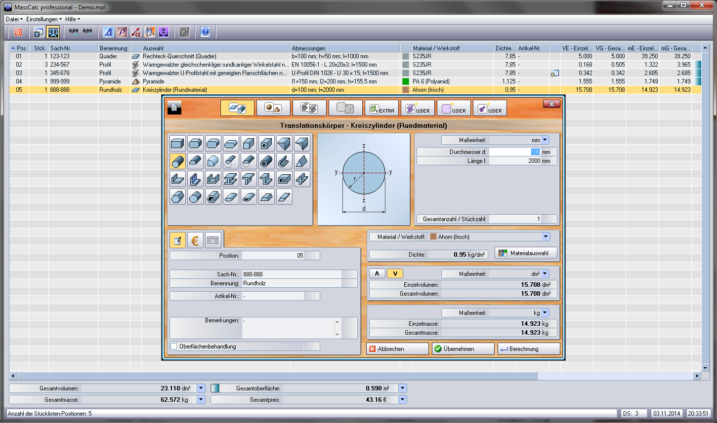 MassCalc professional - main view