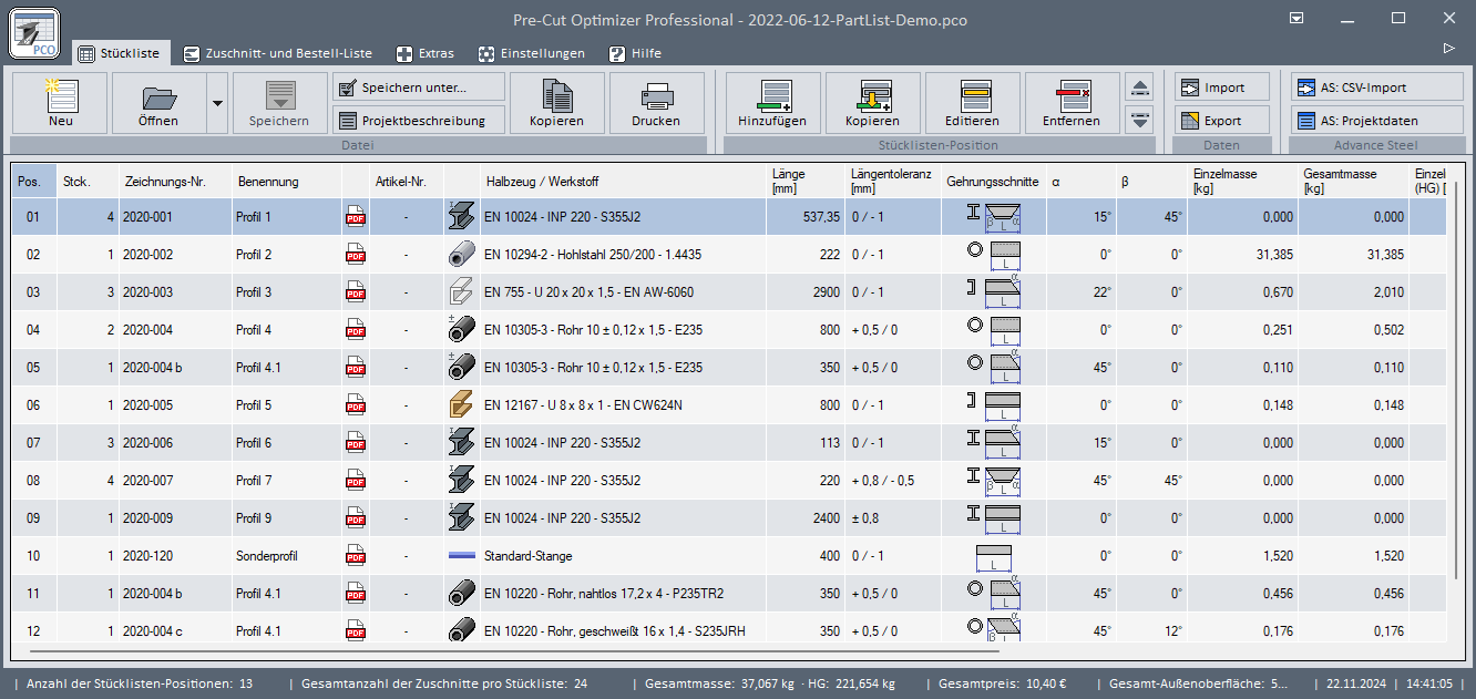 Pre-Cut Optimizer - parts list