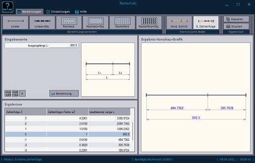 RasterCalc - harmonic dimensions - golden sequence of numbers